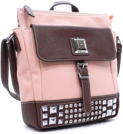 Silverake pink brown color block studs rhinestone Virtical Cross-Body L messenger Bag