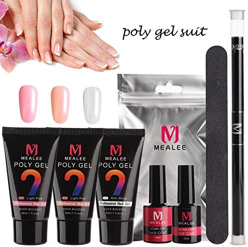 Mealee PolyGel Nail Kit All-in-One Enhancement System 330ml with Nail Tips, Nail files, Brush Pen, Top Coat &amp; Base Coat Gel Polish