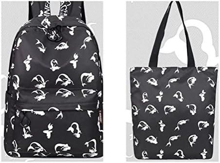 New Waterproof Fabric Women Backpack Cute Mermaid Pattern Printing Large Capacity Girls College Knapsack Black with white set 14 Inches