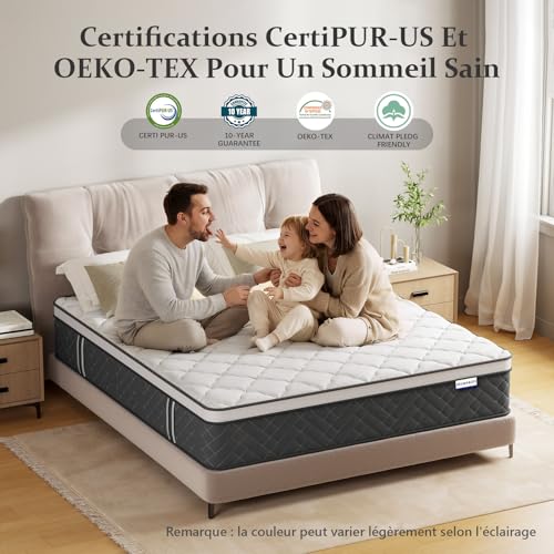 Zelmaron Matelas 140x200 cm, Épaisseur 25cm, Hybride Matelas, Matelas à Ressorts Ensachés et à Mémoire de Forme, H3 Moyenne Ferme, 7 Zones de Confort, Respirant, Soutien Parfait