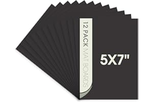 Space Art Deco, Pack of 12 5x7 Uncut Black Mat Boards, Acid Free Matte Backing Boards for Pictures, Prints, Frames, Arts