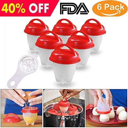 YTH Egg Cooker-Silicone Egg Poachers for Hard Boiled Eggs,Egg Cups AS SEEN ON TV,Hard&Soft Maker,Boil Eggs Without The Egg Shell (Pack of 6) (Silicone Egg)