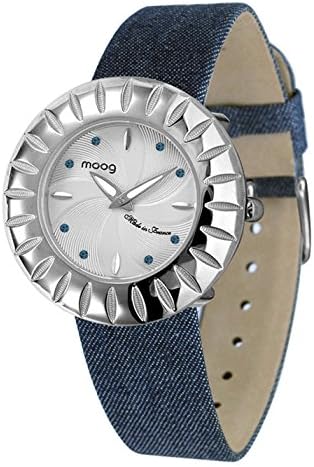 Moog Paris Petale Women's Watch with Silver Dial, Blue Jeans Strap &amp; Swarovski Elements - M45502-007