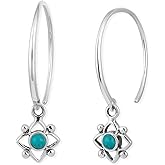 Boma Jewelry Sterling Silver Flower Shaped Dot Pull Through Hoop Earrings