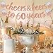 Joymee Cheers & Beers to 60 Years Rose Gold Glitter Banner for 60th Birthday Wedding Aniversary Party Supplies Decorations - PRESTRUNG