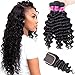 RECOOL Brazilian Hair Loose Deep Wave Bundles with Closure 10A Virgin Human Hair Bundles and Closure Ocean Wave Natural Color Real Good Quality Hair(20 22 24+18)