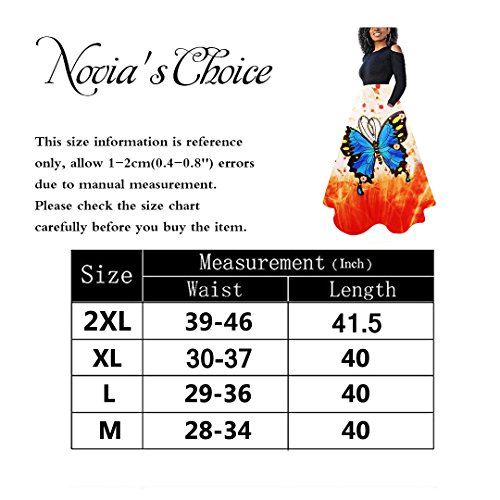 Novia's Choice Women African Floral Print Pleated High Waist Maxi Skirt Casual A Line Skirt(Blue Butterfly M)