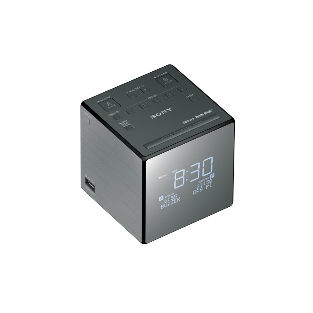 Sony XDR-C1DBP DAB/DAB+/FM Clock Radio with Dual Alarm and USB Smartphone Charging, Grey