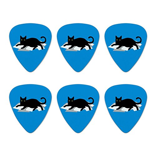 Black Cat Lying on Papers Novelty Guitar Picks Medium Gauge - Set of 6