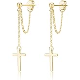 SLUYNZ Solid 925 Sterling Silver Cross Dangle Earrings for Women Teens Minimalist Dangle Earrings Chain