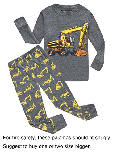 Family Feeling Excavator Little Boys Long Sleeve Pajamas Sets 100% Cotton Pyjamas Toddler Kids Pjs Size 3T Grey