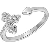 SATI JEWELRY Cross Ring for Women – 925 Sterling Silver Rings with Cubic Zirconia, Rhodium Plated Adjustable Silver Ring, Christian Faith Jewelry, Religious Christmas Gift for Her