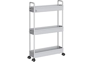 SOLEJAZZ Slim Storage Cart, 3 Tier Bathroom Cart Organizer Mobile Shelving Unit Rolling Utility Cart, Slide Out Organizer for Kitchen, Bathroom, Laundry, Narrow Places, Gray