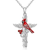 Fenthring Cardinal Necklace Cross Red Cardinal Necklaces for Women Gifts Sterling Silver Appear When Angels Are Near Memorial Pendant Angel Wing Jewelry