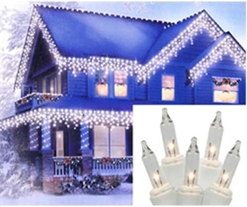Set of 150 Clear Everglow Twinkle Icicle Christmas Lights - White Wire