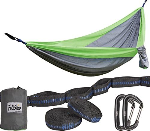 Hammock - Camping Double Hammock- Portable Parachute Nylon Hammock With Tree Straps &amp; Alloy Carabiners For Backpacking Garden, Backyard,Hiking &amp;Traveling(GREEN/GREY, DOUBLE)