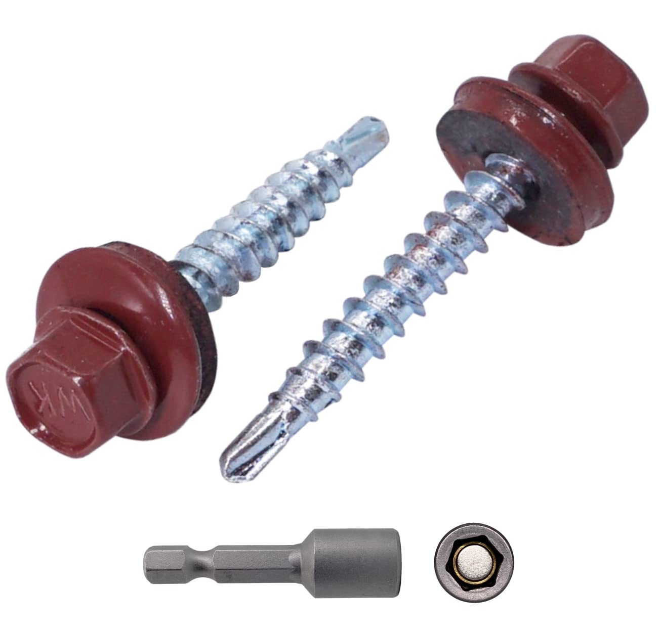 SKIR'CO (Pack of 140 pcs) Metal Roofing Screws, 4.8 x 35 mm Painted Self-Drilling Screws With EPDM Washers, Sheet Metal Hex Screw (140, Oxide Red RAL 3009)