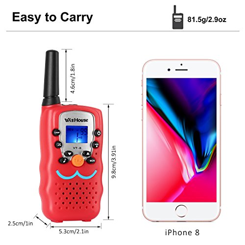 Wishouse Cheap Kid's Walkie Talkies, Mini Two way radios FestIval Gift Toys for boys,Cool Toys Free Talk Walky Talky Long range For Spy Games Hiking Camping Outdoor Activities(VT-8 Red, 1 Pair) - Thumbnail 4