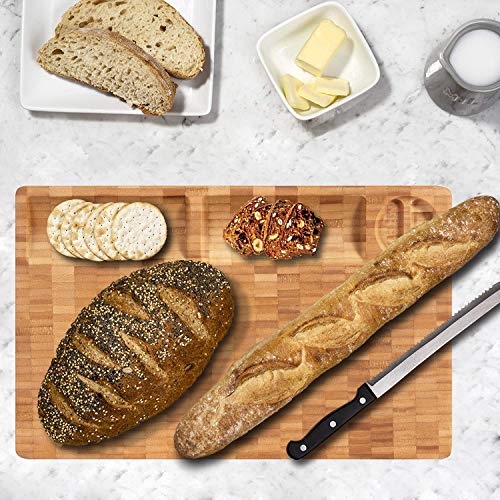 HHXRISE Thick Large Organic Bamboo Cutting Board Cheese Board, With 3 Built-In Compartments&Juice Grooves, Heavy Duty Chopping Board For Meat Bread Fruit(15.8x9.8x1.2'') Butcher Block BPA Free - Thumbnail 3