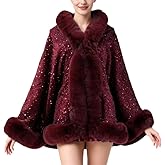 Keridean Women Faux Fur Shawl Wrap Open Front Poncho Cape Sequin Pashmina Winter Trimmed Shawls and Wraps Evening Dresses