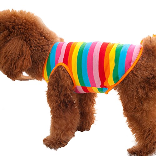 Ztl Rainbow Stripe Dog Shirts Pet T-Shirt Cotton Vest Puppy Apparel Dog Cat Clothes