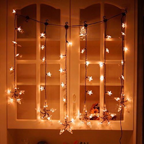 YUEGANG Star Curtain Lights Indoor Lights Twinkle Curtain Night Light for Christmas/Halloween/Wedding Decorations Lamp 60 LEDs 3.3ft. (Warm White)