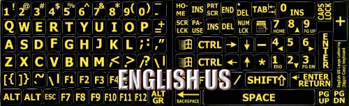 ENGLISH US YELLOW LARGE LETTERING KEYBOARD STICKER (UPPER CASE) ON BLACK BACKGROUND FOR DESKTOP, LAPTOP AND NOTEBOOK