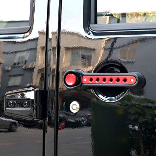 JK Door Handle Inserts, DDUOO Red Aluminum Side Door Grab Handles Knob