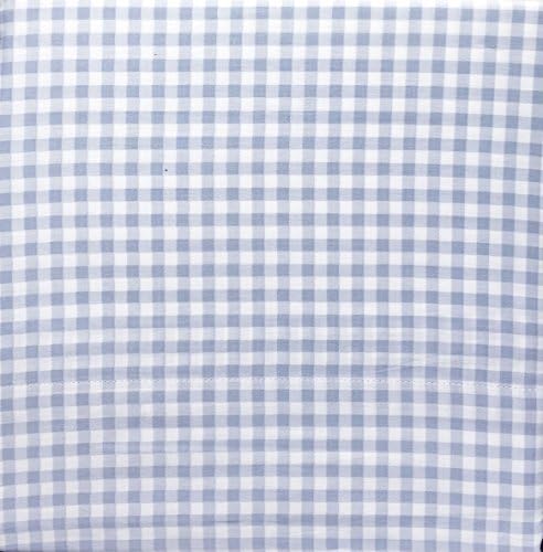 Classic Home Bedding Cotton King Size Bed Sheet Set, Blue White Gingham Plaid Stripes Rustic Pattern, Extra Deep Pockets