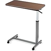 Invacare Bed Table, Height Adjustable Overbed Table, Hospital Bedside Table, Medical Rolling Desk with Wheels, Waterproof Medical and Home Use L-Shaped Steel Base Over Bed Tray Table