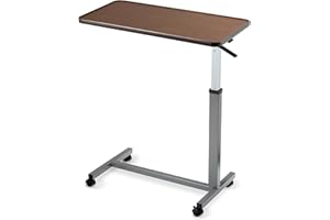 Invacare Bed Table, Height Adjustable Overbed Table, Hospital Bedside Table, Medical Rolling Desk with Wheels, Waterproof Medical and Home Use L-Shaped Steel Base Over Bed Tray Table