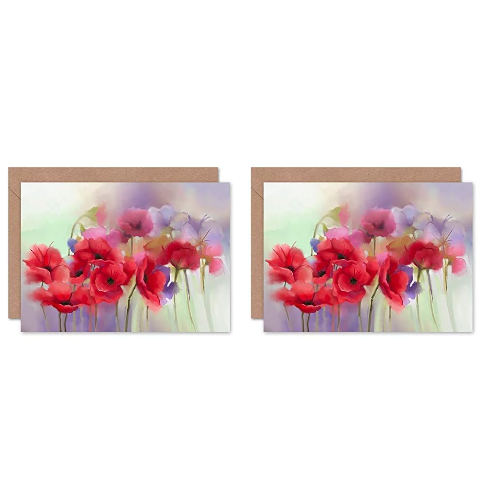 Wee Blue Coo Flowers Dreamy Poppies Greeting Card With Envelope Inside Premium Quality (Pack of 2)