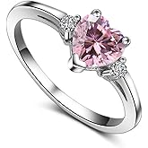 ACEFEEL 925 Sterling Silver Heart Shaped White Opal Engagement Promise Band Ring
