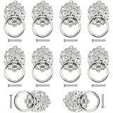 TOVOT 10 pcs Dresser Drawer Cabinet Door Ring Head Pulls Antique Lion Head Pulls Knob (Silver)