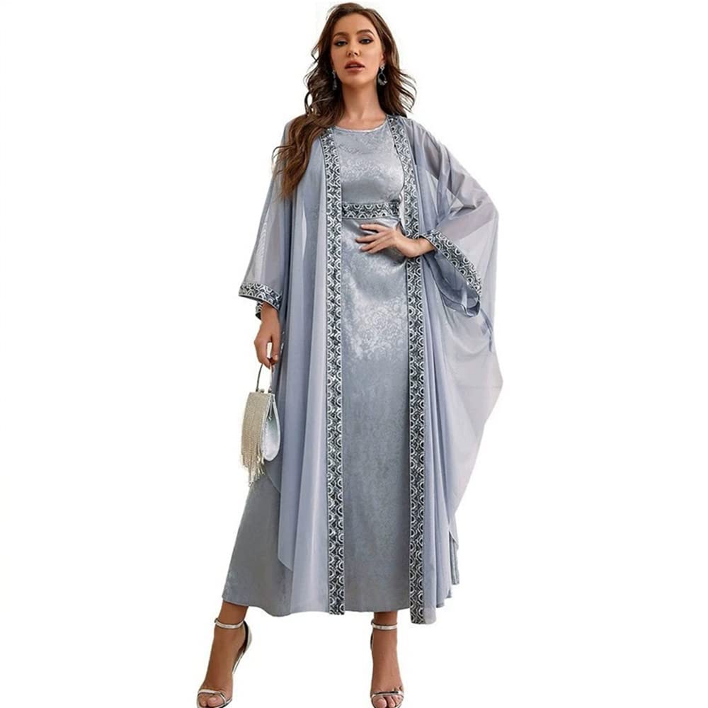 Photo 1 of PolyJolly Sequin Grey Abaya Dress for Women Dubai Sadui 2 Pieces Occasion Tulle Robes S