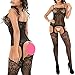 Cocobla Lingerie Bodystockings Women Stretch Fishnet Clothes Underwear Babydoll Bodysuits (C_Black, Free Size)