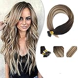 Youngsee 14inch Balayage Nano Ring Hair Extensions Darkest Brown to Medium Brown with Blonde Ombre Human Hair Nano Bead Hair Extensions 50strands 50g