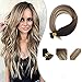 Youngsee 14inch Balayage Nano Ring Hair Extensions Darkest Brown to Medium Brown with Blonde Ombre Human Hair Nano Bead Hair Extensions 50strands 50g