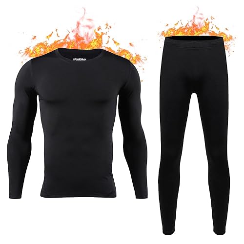 HEROBIKER Long Johns Thermal Underwear for Men Skiing Winter Warm Hunting  Gear Fleece Lined Base Layer Set Top Bottom Black XX-Large in Oman Whizz 