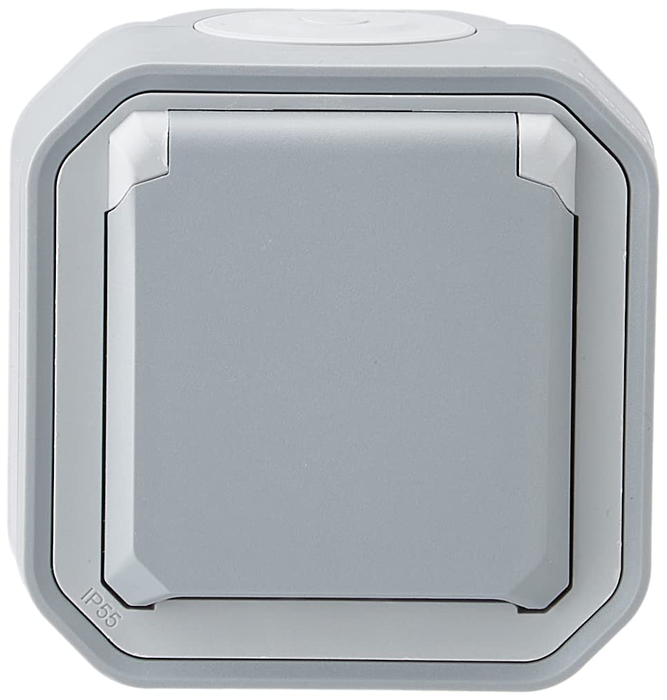Legrand - Waterproof earthed socket with Plexo 16A 250V shutter supplied complete for mounting in grey - leafable packaging