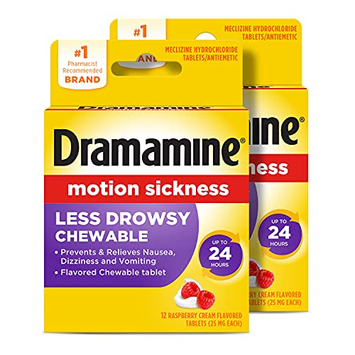 Dramamine Motion Sickness Less Drowsy Chewable, Raspberry Cream