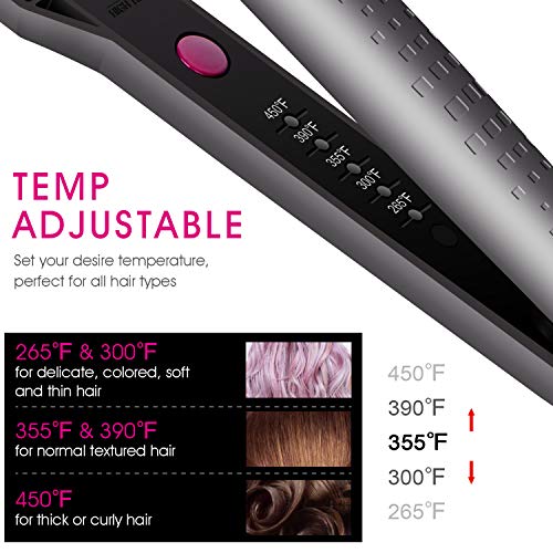 AMOVEE Pro Flat Iron Hair Straightener 1.75 Inch Ceramic Tourmaline Plates 10s Fast Heating Adjustable Temperature 265℉ to 450℉ Dual Voltage Auto Off, Glove Included, Iron/Fuchsia - Thumbnail 3