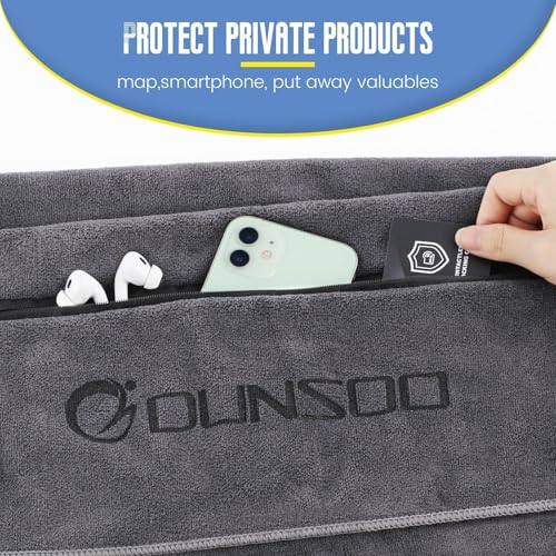 DUNSOO Fitness Towel, 120 x 50 cm, Microfibre Sports Towel with Zip Pocket for Gym and Training, Gym Towel (Dark Grey)