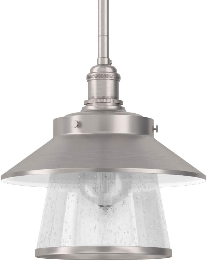 Park Harbor PHPL5011BN Stockton 9" Wide Single Light Mini Pendant with Industrial Style Shade and Seedy Glass