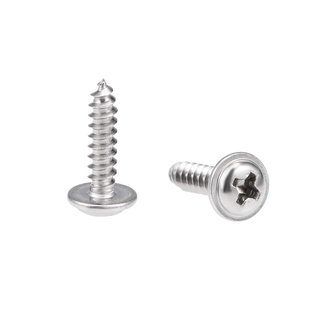 sourcing map 3x12mm Self Tapping Screws Phillips Pan Head with Washer Screw 304 Stainless Steel Fasteners Bolts 50Pcs