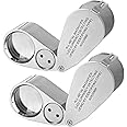 2 Pack 40X Metal Illuminated Jewelry Loop Magnifier, Magnifying Glass with LED Light Pocket Folding Jewelers Loupe for Currency Detecting Jewlers Identifying Type Lupe