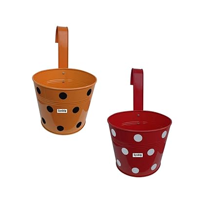 Kraftsplanet Garden Decor Set of Two Polka Design Railing planters with Detachable Hooks