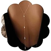 Yheakne Wedding Crystal Backdrop Necklace Gold CZ Y Lariat Necklace Chain Long Rhinestone Y Necklace Bridal Back Necklace Body Jewelry for Women (Gold B)