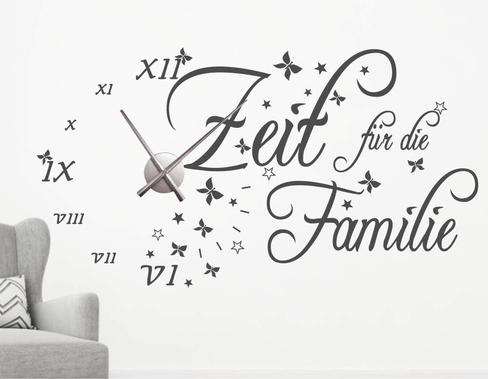 timalo® Wanduhr Wandtattoo Spruch 'Zeit für die Familie' mit Uhrwerk