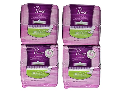 Poise Liners for Light Bladder Leakage, Long Length, Very Light Absorbency, 44 Count (Pack of 4)